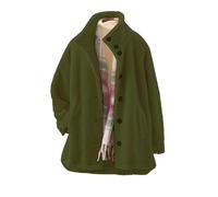 Giacca in pile da donna, lunga senza cappuccio, per le mezze stagioni, da donna, taglie grandi, con colletto alto, con bottoni, lunghezza invernale, in pile Teddy, con tasche, tinta unita, verde