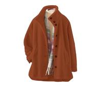 Giacca in pile da donna, lunga senza cappuccio, per le mezze stagioni, da donna, taglie grandi, con colletto alto, con bottoni, lunghezza invernale, in pile Teddy, con tasche, tinta unita, marrone, XS