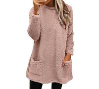 Giacca in pile da donna, lunga, taglie grandi, softshell da donna, lunga, per il tempo libero, con scollo rotondo, con coulisse, senza cappuccio, tinta unita, calda, Colore: rosa., 3XL