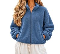 Giacca in pile da donna, oversize, con cerniera a due vie, calda | Giacca invernale con tasche, tinta unita, in pile, per le mezze stagioni, per attività all'aperto e il tempo libero