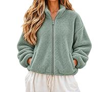 Giacca in pile da donna, oversize, con cerniera a due vie, calda | Giacca invernale con tasche, tinta unita, in pile, per le mezze stagioni, per attività all'aperto e il tempo libero