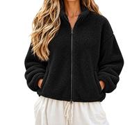 Giacca in pile da donna, oversize, con cerniera a due vie, calda | Giacca invernale con tasche, tinta unita, in pile, per le mezze stagioni, per attività all'aperto e il tempo libero