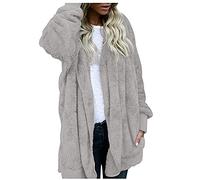 Giacca in pile da donna taglie forti, cardigan cappotto da donna UK, capispalla lungo in tinta unita, vestibilità ampia, foderato in pile, cappotti casual con tasche comode giacche termiche, Grigio