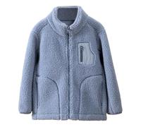 Giacca in pile da ragazza alla moda coreana con colletto alla coreana, caldo pile ispessito, giacca da ragazzo (blu, 7-8 anni)