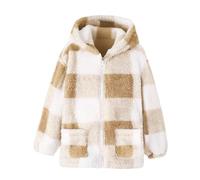Giacca in pile da ragazza, in peluche, calda, con chiusura lampo, a quadretti, a maniche lunghe, spessa, con cappuccio, per adolescenti, autunno, inverno, foderata, in pile Teddy, con tasca 5-14 anni