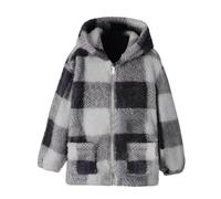 Giacca in pile da ragazza, in peluche, calda, con chiusura lampo, a quadretti, a maniche lunghe, spessa, con cappuccio, per adolescenti, autunno, inverno, foderata, in pile Teddy, con tasca 5-14 anni