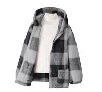 Giacca in pile da ragazza, in peluche, calda, con chiusura lampo, a quadretti, a maniche lunghe, spessa, con cappuccio, per adolescenti, autunno, inverno, foderata, in pile Teddy, con tasca 5-14 anni