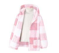 Giacca in pile da ragazza, in peluche, calda, con chiusura lampo, a quadretti, a maniche lunghe, spessa, con cappuccio, per adolescenti, autunno, inverno, foderata, in pile Teddy, con tasca 5-14 anni