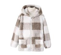 Giacca in pile da ragazza, in peluche, calda, con chiusura lampo, a quadretti, a maniche lunghe, spessa, con cappuccio, per adolescenti, autunno, inverno, foderata, in pile Teddy, con tasca 5-14 anni