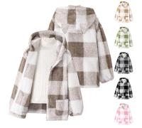 Giacca in pile da ragazza, in peluche, calda, con chiusura lampo, a quadretti, a maniche lunghe, spessa, con cappuccio, per adolescenti, autunno, inverno, foderata, in pile Teddy, con tasca 5-14 anni