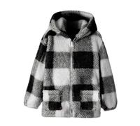Giacca in pile da ragazza, in peluche, calda, con chiusura lampo, a quadretti, a maniche lunghe, spessa, con cappuccio, per adolescenti, autunno, inverno, foderata, in pile Teddy, con tasca 5-14 anni