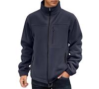 Giacca in pile da uomo, calda giacca funzionale in pile Teddy, antivento, con chiusura lampo, colletto alto, comoda giacca per il tempo libero, con tasche laterali, robusta e resistente, Blu marino