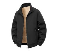 Giacca in pile da uomo, calda, invernale, foderata, termica, per le mezze stagioni, alla moda, per il tempo libero, in tinta unita, comoda giacca a vento con chiusura lampo, Nero , 3XL