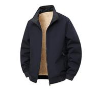 Giacca in pile da uomo, calda, invernale, foderata, termica, per le mezze stagioni, alla moda, per il tempo libero, in tinta unita, comoda giacca a vento con chiusura lampo, Blu scuro, XXXXXXXXL