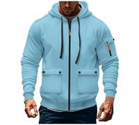 Giacca in pile da uomo con zip intera, felpe cargo da uomo con zip foderate in pile con cappuccio a maniche lunghe felpa da combattimento felpe da allenamento all'aperto con tasche multiple giacche