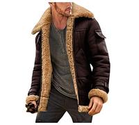 Giacca in pile da uomo, in pelle di pecora, con colletto a risvolto, imbottito, stile vintage, spesso cappotto invernale, in cashmere, cappotto invernale da uomo, caffè, XXXXL