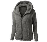 Giacca In Pile Donna Con Zip, Cappotto Autunno Maniche Lunghe E Tasche Elegante Felpe Sherpa Pelosa Oversize Giubbotto Leggera Con Cappuccio Running Felpa Abbigliamento Sportiva Grigio scuro L