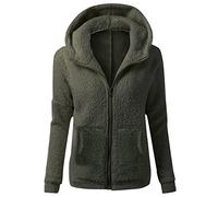 Giacca In Pile Donna Con Zip, Giubbotto Autunno Sherpa Pelosa Elegante Felpa Maniche Lunghe E Tasche Leggera Cappotto Oversize Con Cappuccio Sportiva Felpe Abbigliamento Running Verde militare L