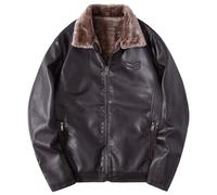 Giacca in Pile Invernale per Uomo Cappotto in Pelle Impermeabile Trench da Motociclista con Collo Alto Abbigliamento Club Giacche da Moto in PU Giacca Bomber, caffè, XL