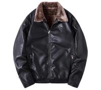Giacca in Pile Invernale per Uomo Cappotto in Pelle Impermeabile Trench da Motociclista con Collo Alto Abbigliamento Club Giacche da Moto in PU Giacca Bomber, Nero , XXL