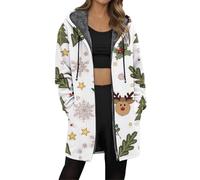 Giacca in pile lunga primaverile 2026, con stampa festiva, invernale, accogliente, foderata, con cerniera intera, per la stagione fredda, bianco, XXL