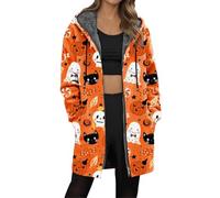 Giacca in pile lunga primaverile 2026, con stampa festiva, invernale, accogliente, foderata, con cerniera intera, per la stagione fredda, Arancione, 4XL