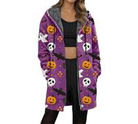 Giacca in pile lunga primaverile 2026, con stampa festiva, invernale, accogliente, foderata, con cerniera intera, per la stagione fredda, Viola, 3XL