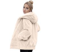 Giacca in pile pelosa da donna 2025 con cappuccio, vestiti invernali alla moda, taglie forti, giacche foderate in sherpa con cerniera, Beige, L