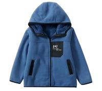 Giacca in pile per bambini con cappuccio, giacca invernale, calda, in pile, con chiusura lampo, leggera, traspirante, per lo sport, per bambini, per tutti i giorni, Blu scuro, 150