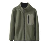 Giacca in pile per bambini, con colletto alto, calda, in flanella, con chiusura lampo, leggera, per il tempo libero, antivento, comoda e casual, verde, 130