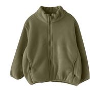 Giacca in pile per ragazze, giacca invernale calda, con colletto alto, per attività all'aria aperta, antivento, per il tempo libero, leggera, tinta unita, per bambini, classica e comoda, Nero/verde