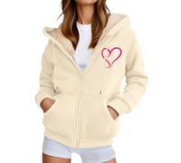 Giacca in pile pesante da donna con comoda imbottitura sul davanti aperto come cardigan per attività all'aperto in inverno, beige., 4XL