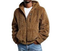 Giacca in pile Sherpa da uomo, con cappuccio e cerniera, cappotto invernale | Tasche laterali con cerniera, dettaglio con zip sul petto, polsini elasticizzati, vestibilità comoda