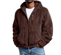 Giacca in pile Sherpa da uomo, con cappuccio e cerniera, cappotto invernale | Tasche laterali con cerniera, dettaglio con zip sul petto, polsini elasticizzati, vestibilità comoda