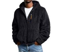 Giacca in pile Sherpa da uomo, con cappuccio e cerniera, cappotto invernale | Tasche laterali con cerniera, dettaglio con zip sul petto, polsini elasticizzati, vestibilità comoda