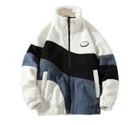 Giacca in pile Sherpa da uomo e donna, patchwork, collo alto, giacca in pile sherpa, abbigliamento Y2K, invernale, caldo, in pile, giacche invernali, bianco, XXL