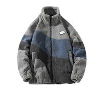 Giacca in pile Sherpa da uomo e donna, patchwork, collo alto, giacca in pile sherpa, abbigliamento Y2K, invernale, caldo, in pile, giacche invernali, grigio, XL