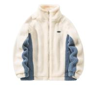 Giacca in pile Sherpa da uomo e donna, patchwork, collo alto, giacca in pile sherpa, abbigliamento Y2K, invernale, caldo, in pile, giacche invernali, Beige, XL