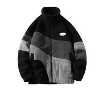 Giacca in pile Sherpa da uomo e donna, patchwork, collo alto, giacca in pile sherpa, abbigliamento Y2K, invernale, caldo, in pile, giacche invernali, Nero , M