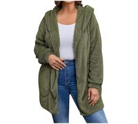 Giacca in pile Sherpa oversize da donna, soffice cappotto lungo cardigan aperto davanti e tasche, caldo capispalla invernale in peluche, verde militare, XL