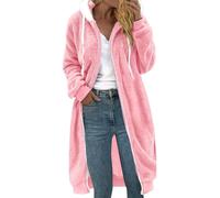 Giacca in pile Sherpa per le donne con zip intera oversize a maniche lunghe con cappuccio cappotto cardigan sfocato moda capispalla invernale, rosa, 4XL