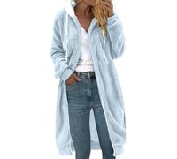 Giacca in pile Sherpa per le donne con zip intera oversize a maniche lunghe con cappuccio cappotto cardigan sfocato moda capispalla invernale, blu cielo, L