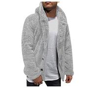 Giacca in Pile Uomo Taglie Forti, Abrigo cálido de forro Polar con Capucha para Hombre, Abrigo holgado de Manga Larga de Color sólido para Invierno con botón (Grey, XXL)