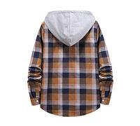 Giacca in Pile Uomo Taglie Forti, Camisa escolar a Cuadros con Capucha y empalme a la de Otoño para Hombre, Abrigo Informal suelto con cordón, Parte Inferior con botón (Coffee, L)
