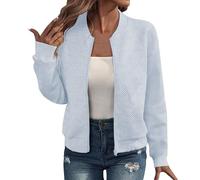 Giacca in Pizzo Donna Chic Biker Giacca Corta Fiori Primavera Autunno Leggero Bomber Giacca con Cerniera Leggera Cappotto Collo Maniche Lunghe Vestiti Casual Sport, J-Blue, S