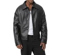 Giacca in similpelle con effetto oversize, chiusura con bottoni, stile urbano, Nero , M