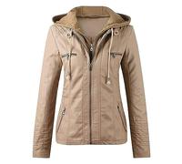 Giacca in similpelle per donna, giacca con cappuccio da donna, giacca da moto, giacca funzionale da donna, con cappuccio, giacca di transizione a maniche lunghe, giacca da esterno, S-7XL, cachi., M
