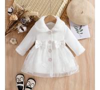 Giacca in tulle e lana con fiocco 3D a-line per bimbe. Il design monocolore, con l'elegante decorazione del fiocco 3D sul petto, è il tocco finale, alla moda ed elegante. La silhouette a-line è adatta