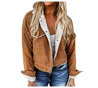 Giacca in velluto a coste da donna, foderata, invernale, retrò, vintage, in pile, per il tempo libero, con risvolto, giacca calda, casual, a maniche lunghe, outwear per autunno inverno, S - XL, cachi