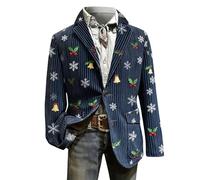Giacca in velluto a coste da uomo, giacca da uomo in velluto a coste natalizia, motivo brutto grafico, cappotto per costume festivo, a maniche lunghe, slim fit, monopetto, giacche novità per feste e